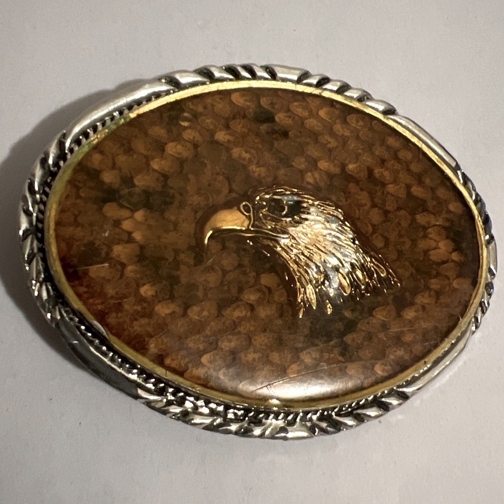 Vintage SSI Diamondback Rattler Hand Crafted USA Belt Buckle Gold Eagle